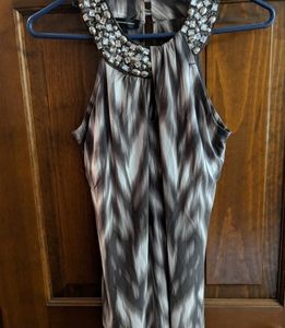 INC International Concepts Jeweled Sleeveless trendy top - small - brown & white